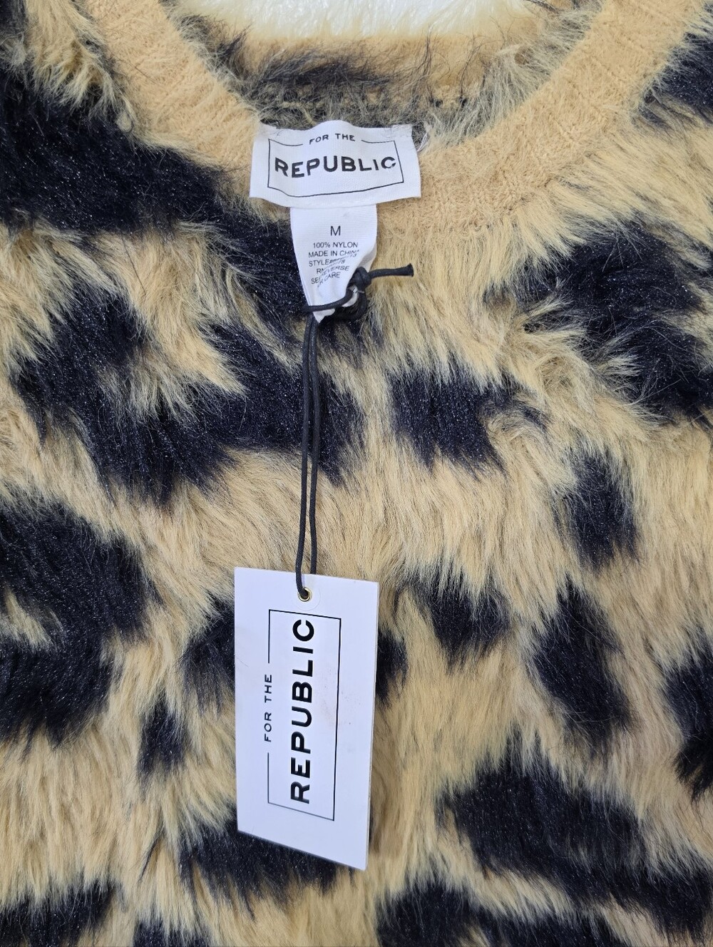For The Republic Leopard-Print Faux Fur Sweater in Black & Tan - Picture 2 of 6